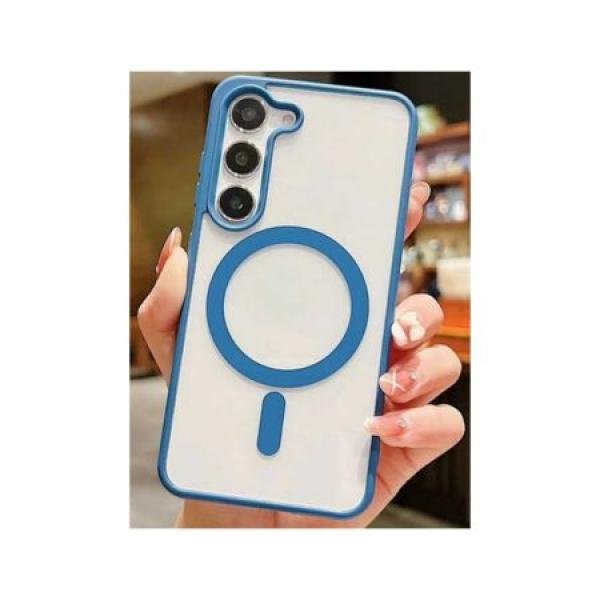 Galaxy S24 Hybrid Clear Case w/ Magsafe Blue Edge (Retail Packaged)