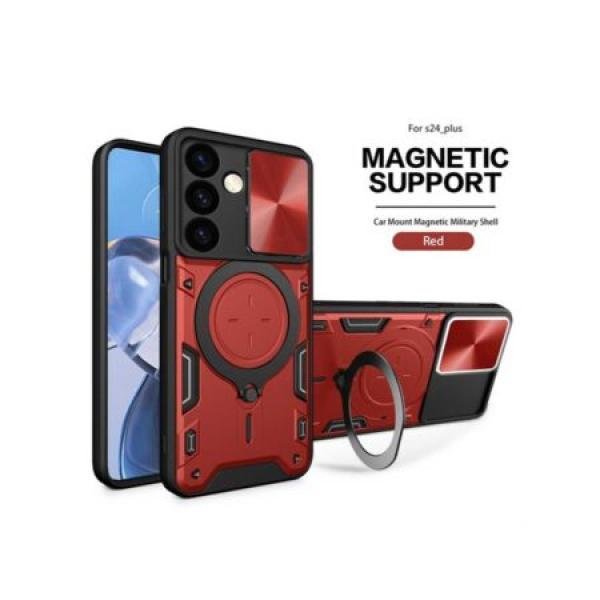 Galaxy S24 Plus Twisting Magnetic Ring Stand Case w/ Camera cover Red (Retail Packaged)