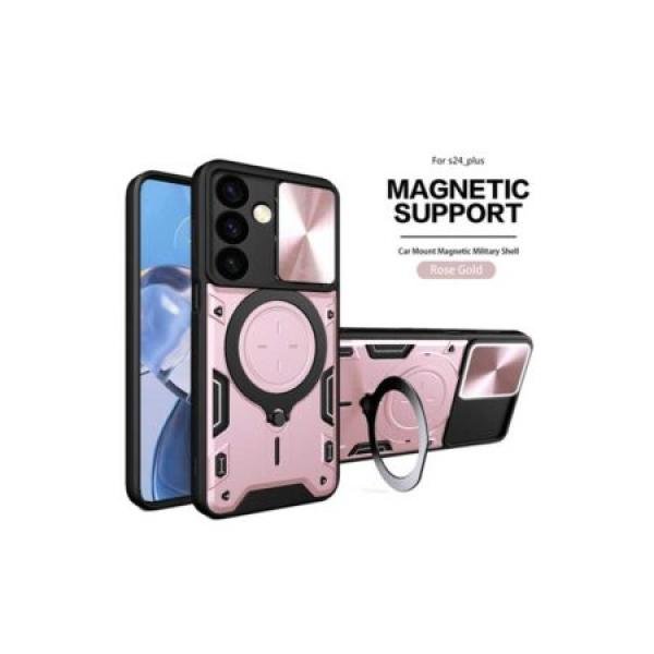 Galaxy S24 Plus Twisting Magnetic Ring Stand Case w/ Camera cover Pink (Retail Packaged)