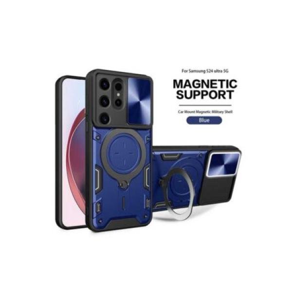 Galaxy S24 Ultra Twisting Magnetic Ring Stand Case w/ Camera cover Blue (Retail Packaged)