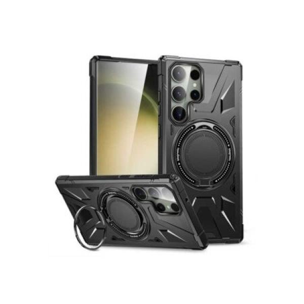 Galaxy S24 Ultra Tough Case w/ Large Rotating Magsafe Ring Stand Black (Retail Packaged)