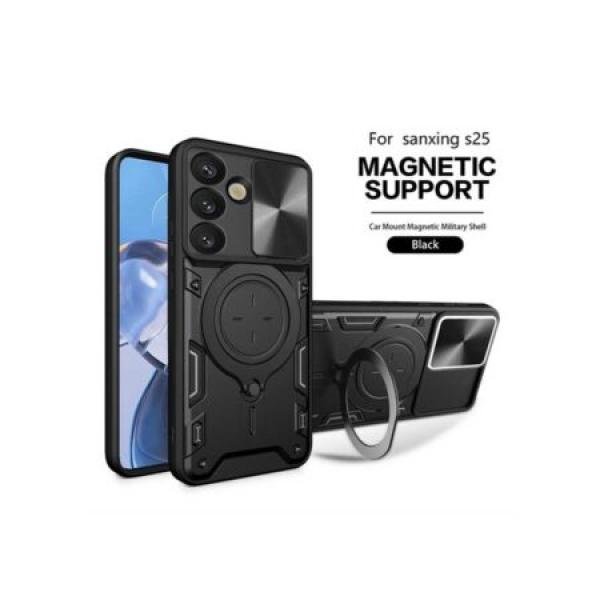 Galaxy S25 Twisting Magnetic Ring Stand Case w/ Camera cover Black (Premium Package)