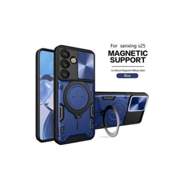 Galaxy S25 Twisting Magnetic Ring Stand Case w/ Camera cover Blue (Premium Package)