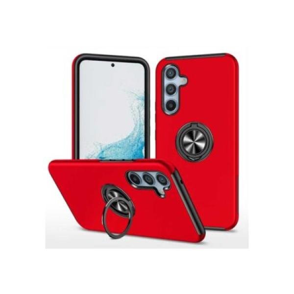 Galaxy S25 Oil Painted Case w/ Flat Magnetic Ring Stand Red (Premium Package)