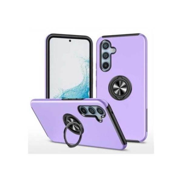 Galaxy S25 Oil Painted Case w/ Flat Magnetic Ring Stand Purple (Premium Package)